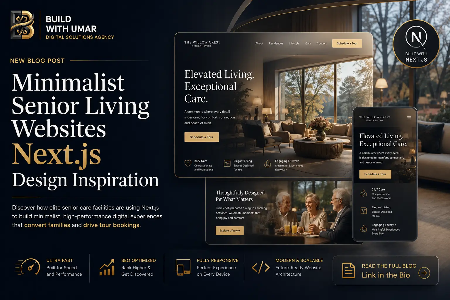 Minimalist Senior Living Next.js Sites | Build With Umar
